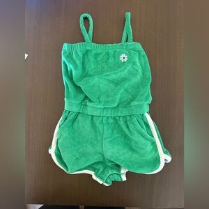 GAP Green Terry Romper with White Trim and Daisy Embroidery